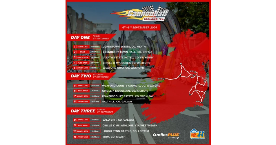 Cannonball Ireland 2024 route revealed