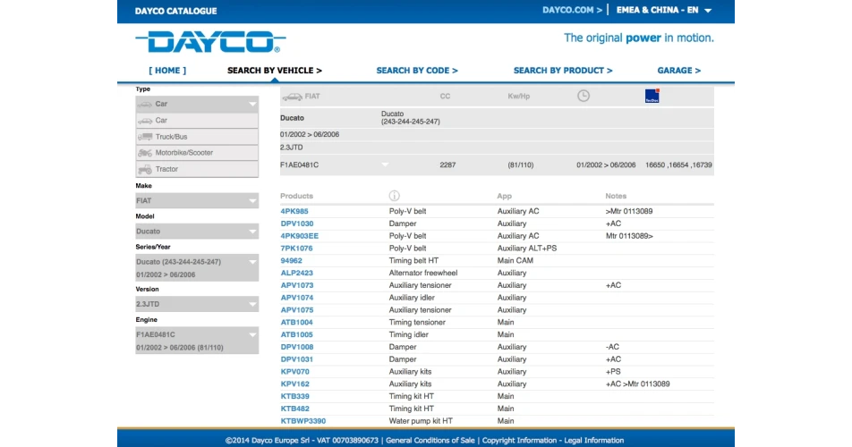 Dayco enhances online WebCatalogue and technical information