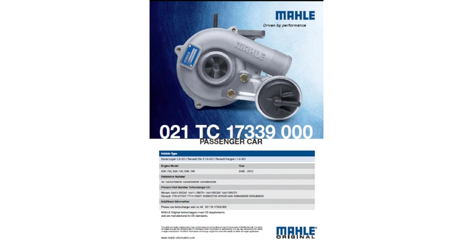 MAHLE turbocharger data sheets on-line. 