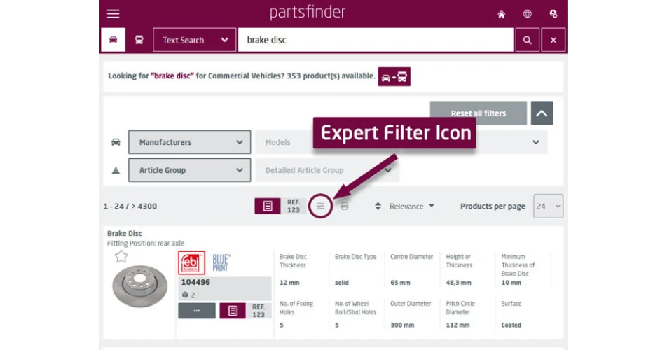 Find parts faster with the Partsfinder Expert Filter